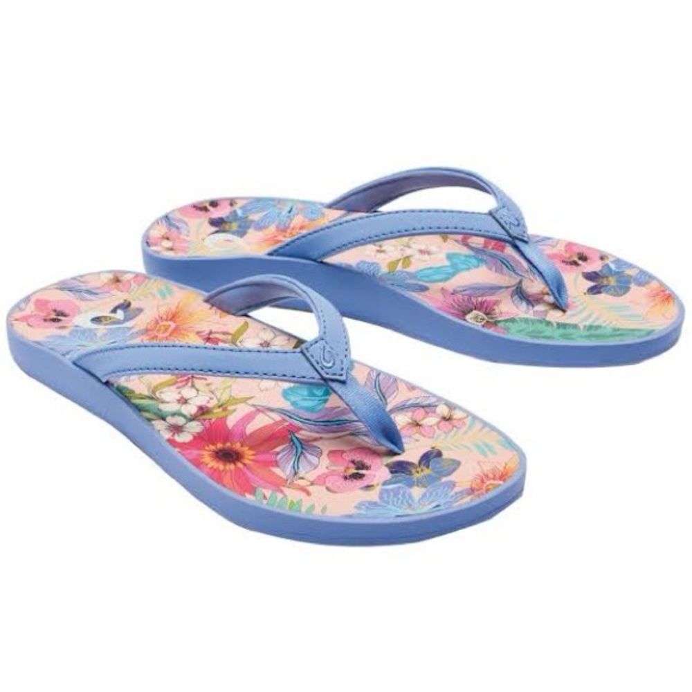 Olukai Puawe Women's Flip Flops Cloud Blue/Flower
